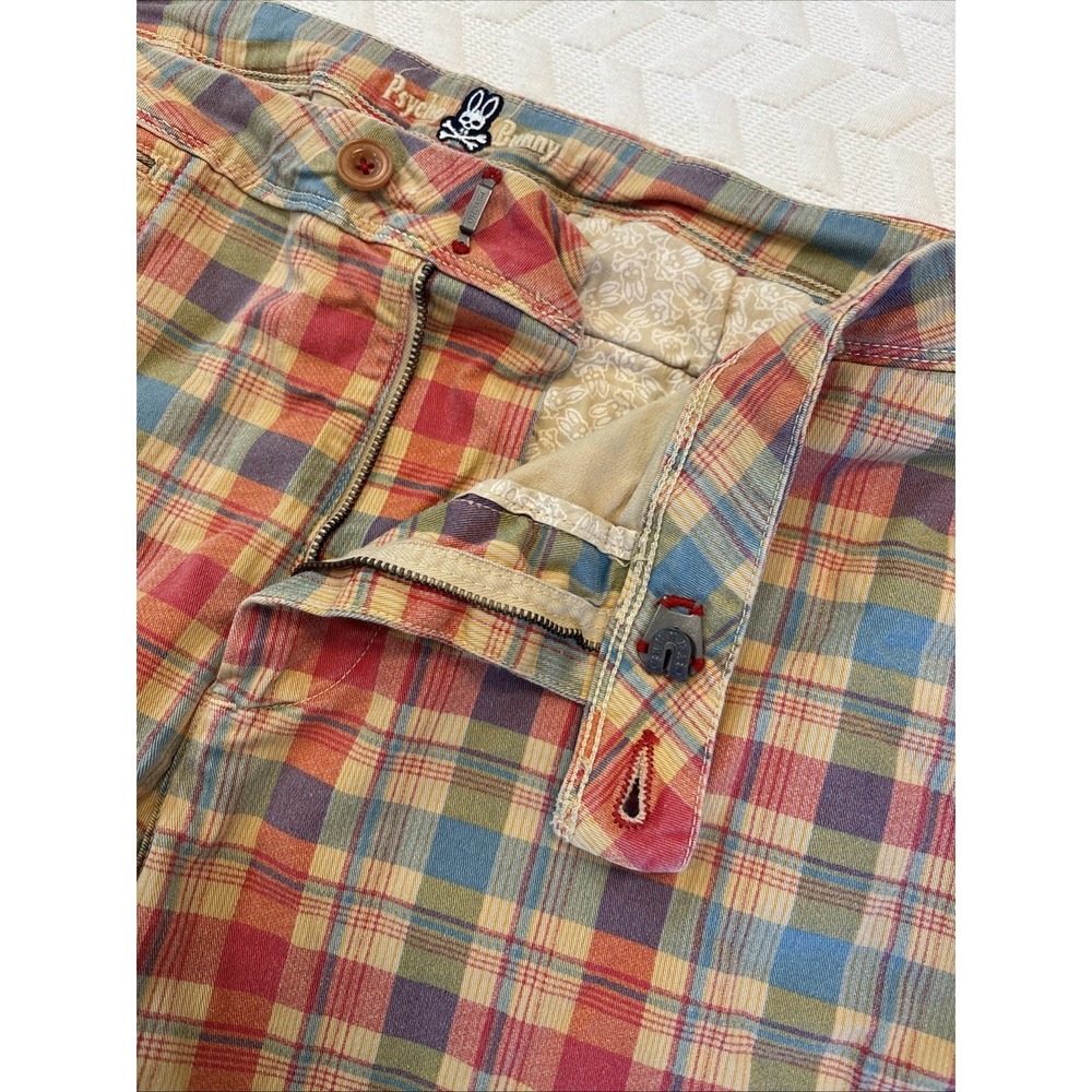 Psycho Bunny Embroidered Logo Plaid Golf Chino Shorts Men Size 38 Adjustable - Picture 7 of 10